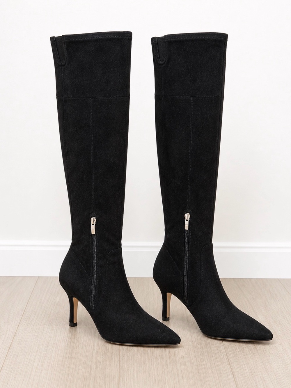 Marc Fisher Black Stretch Knee High Boots Size 7.5  2” Heel - Picture 2 of 9